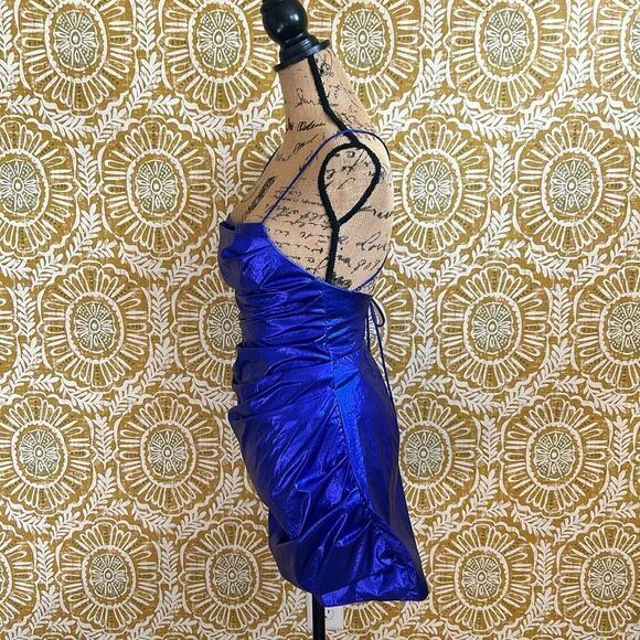 NWT Amanda Uprichard Laconia Blue Metallic Strappy Ruched Mini Dress size XS - Picture 7 of 12